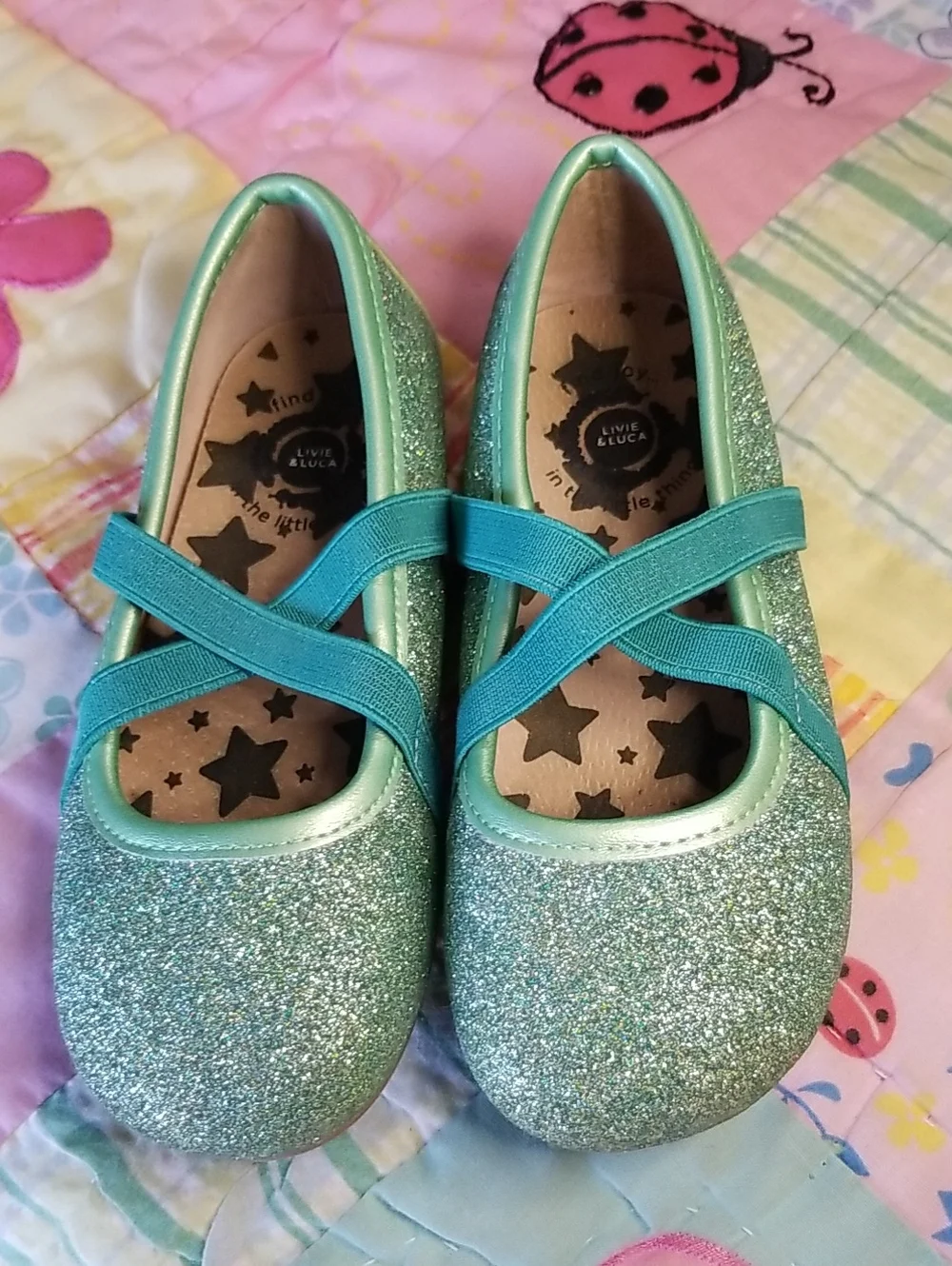Livie & Luca Glitter Ballet Flats Size 11 Aurora in Ocean sparkle Shimmer